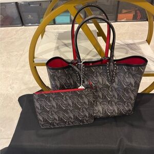 Christian Louboutin Stylish Gray and Red Women's Tote Bag Set